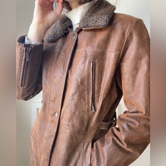 Brown aviator leather jacket / 90’s vintage / approx Large - Picture 7 of 11